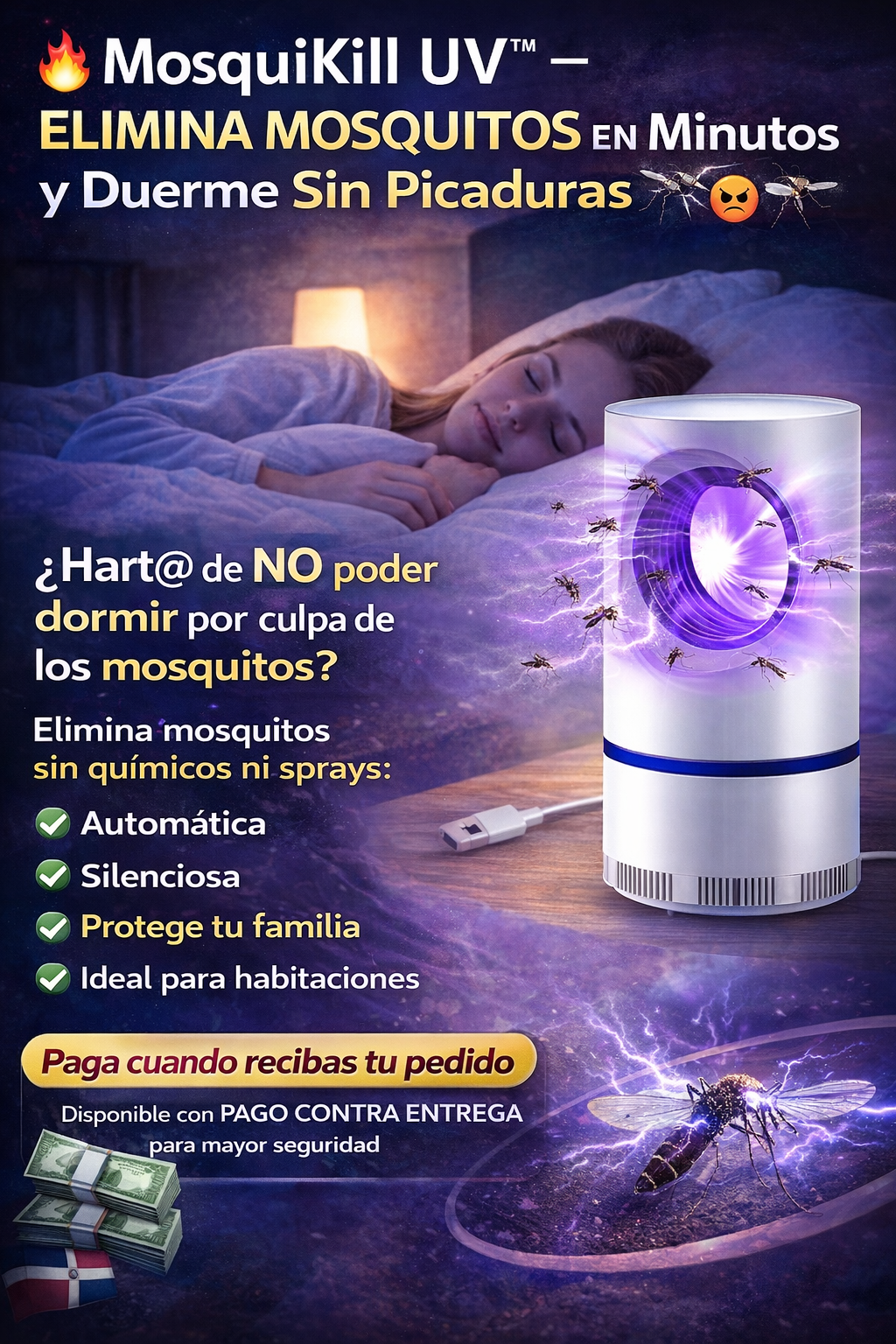 MosquiKill UV™ – Lámpara Mata Mosquitos Silenciosa | Duerme Sin Picaduras Esta Noche